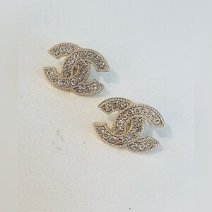 Luxury Gold/Rhinestone Upcycled Button Earrings 20mm